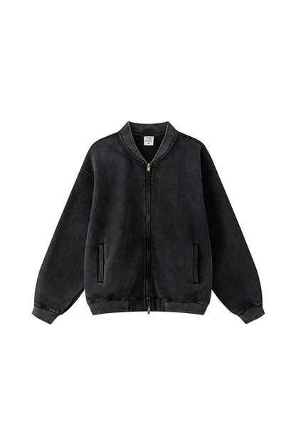 332GSM Fleece Washed Black Zipper Jacket