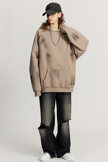 Washed Distressed Fleece Hoodie