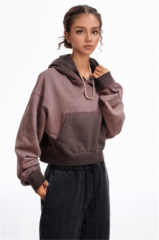 380GSM Gradient Washed Crop Hoodie