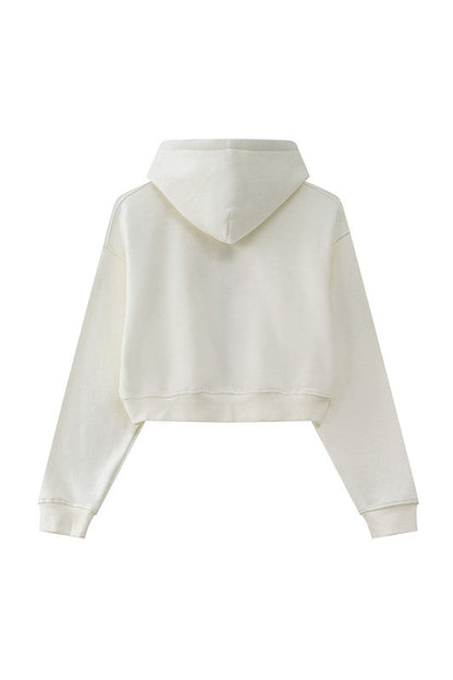 345GSM Fleece Zipper Crop Solid Hoodie
