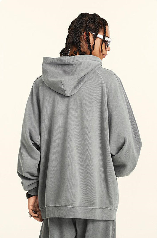 410GSM Stripe Side Pigment Dyed Hoodie
