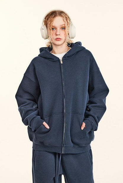 345GSM Fleece Solid Color Zipper Jacket