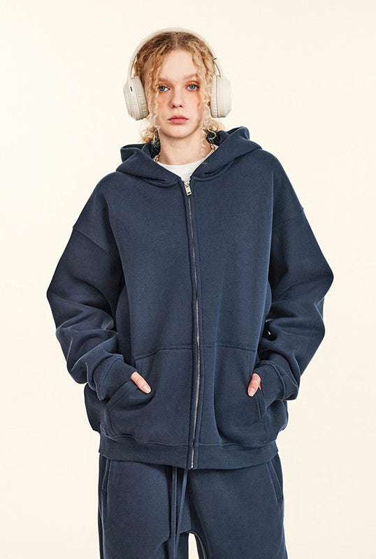 345GSM Fleece Solid Color Zipper Jacket