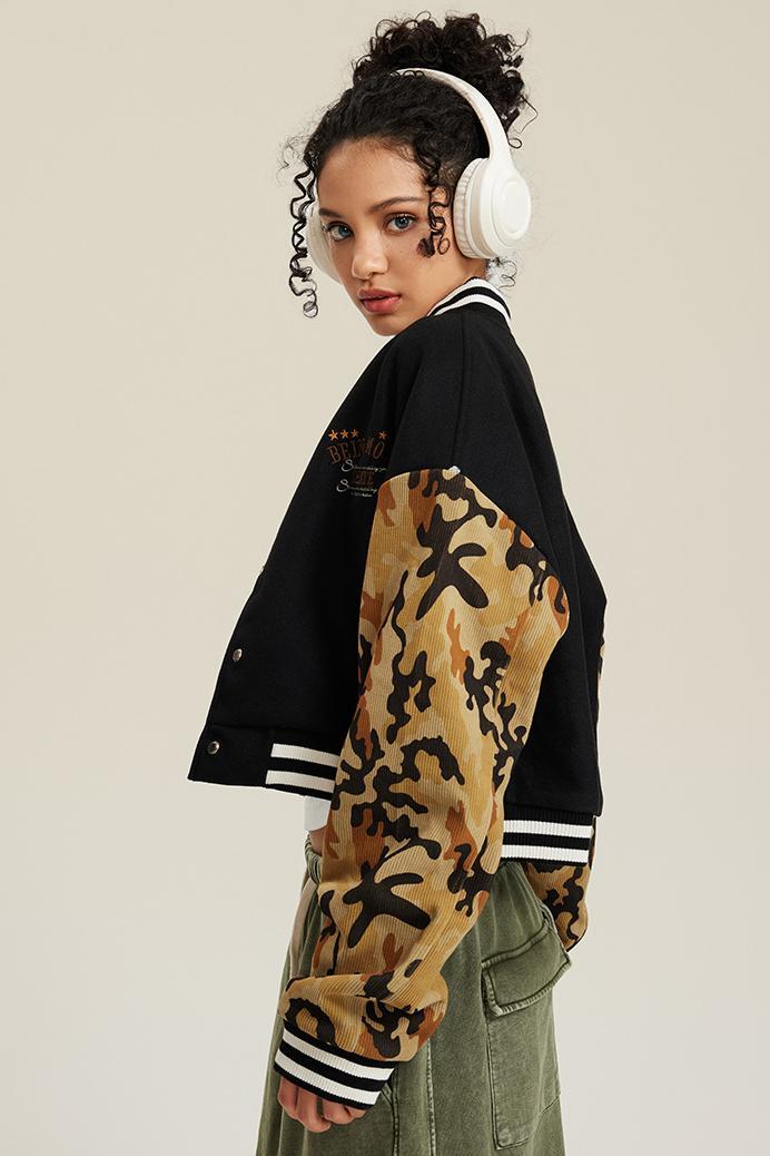 Camo Sleeve Baseball Jacket