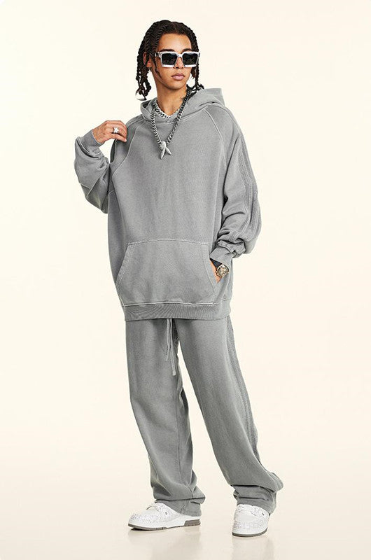 410GSM Stripe Side Pigment Dyed Hoodie