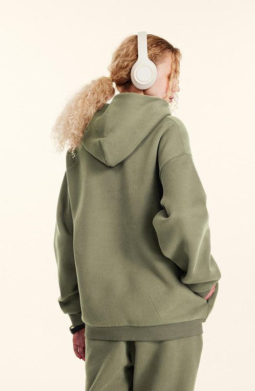 345GSM Solid Color Zipper Pockets Hoodie