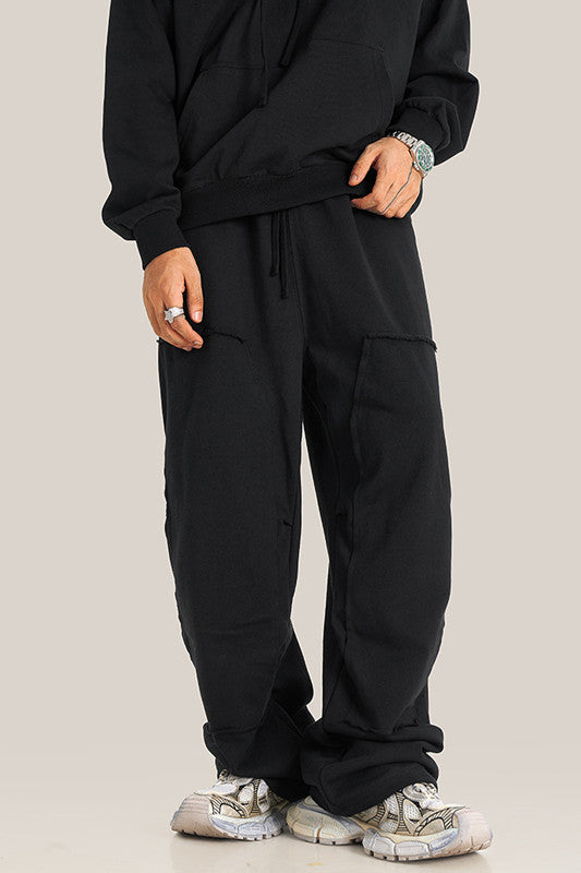 332GSM Patchwork Wash Out Fleece Sweatpants