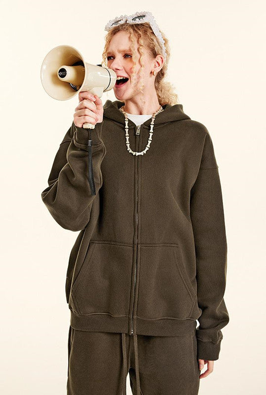 345GSM Fleece Solid Color Zipper Jacket