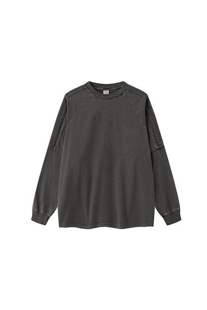 260GSM Stripe Side Pigment dyed Long Sleeve Crew