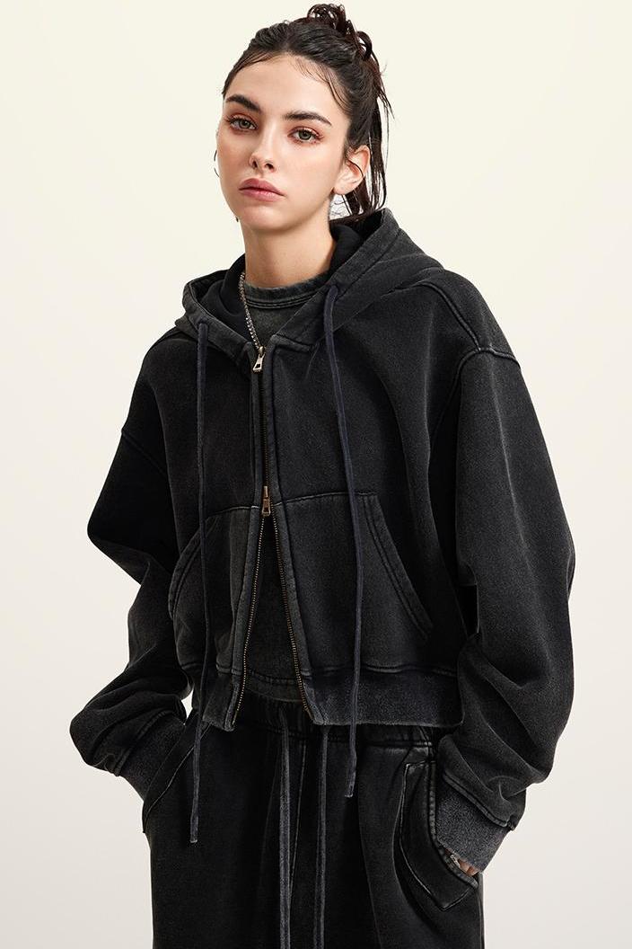 Washed Fleece Zipper Jacket