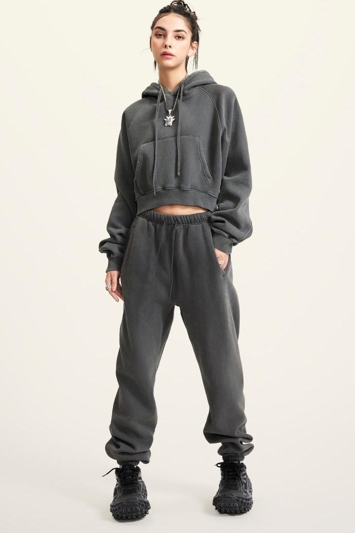 Fleece Pigment Dyed Crop Hoodie
