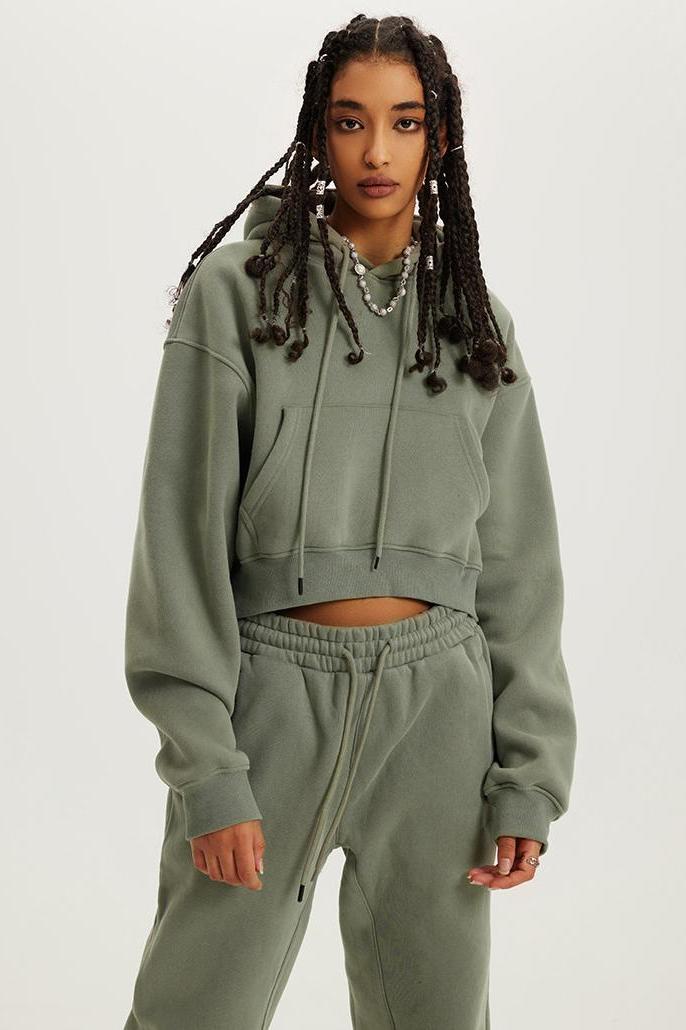 Basic Fleece Crop Hoodie