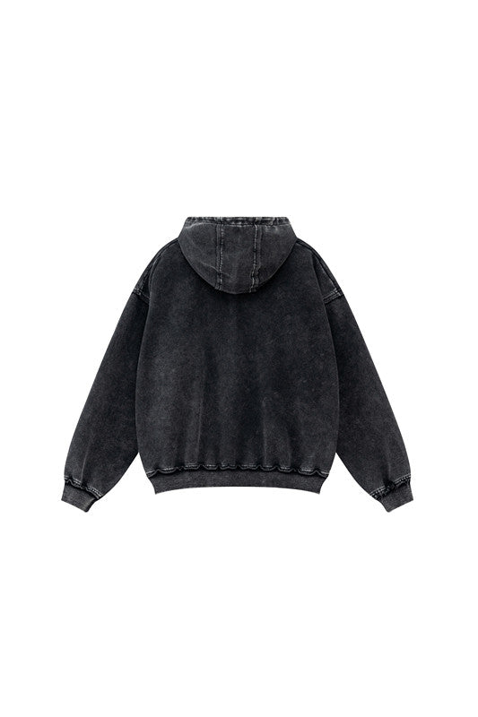 410GSM Distressed Sleeve Pockets Washed Hoodie