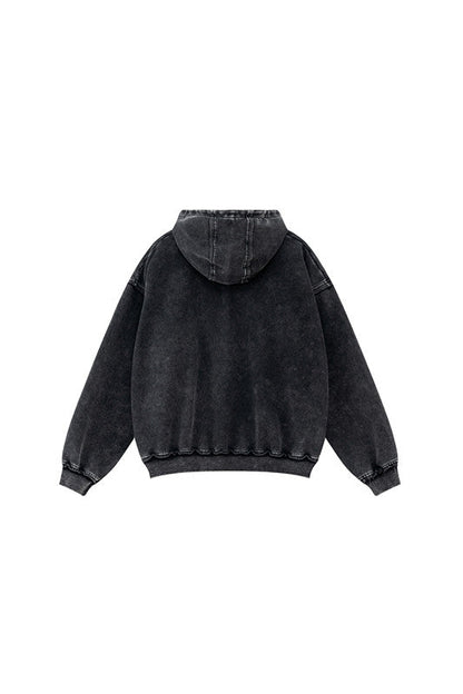 410GSM Distressed Sleeve Pockets Washed Hoodie