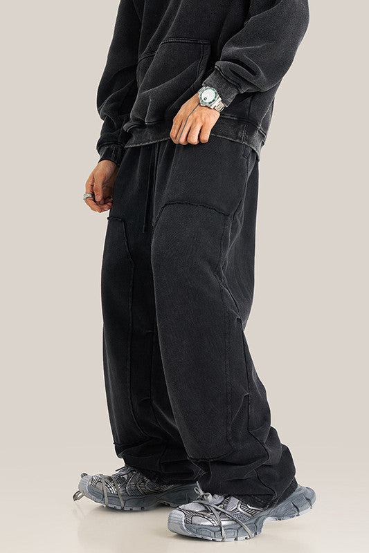 332GSM Patchwork Wash Out Fleece Sweatpants