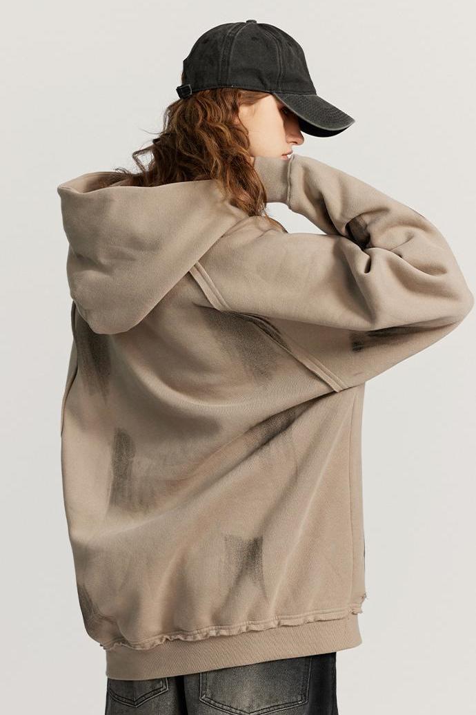 Washed Distressed Fleece Hoodie