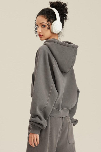 Fleece Pigment Dyed Crop Hoodie