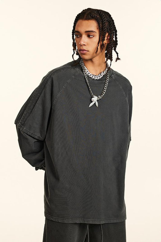 260GSM Stripe Side Pigment dyed Long Sleeve Crew