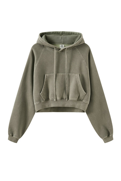 Fleece Pigment Dyed Crop Hoodie