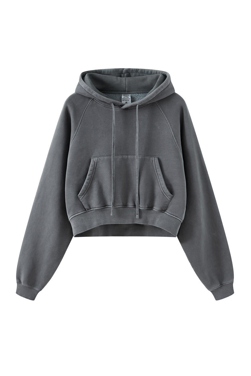Fleece Pigment Dyed Crop Hoodie