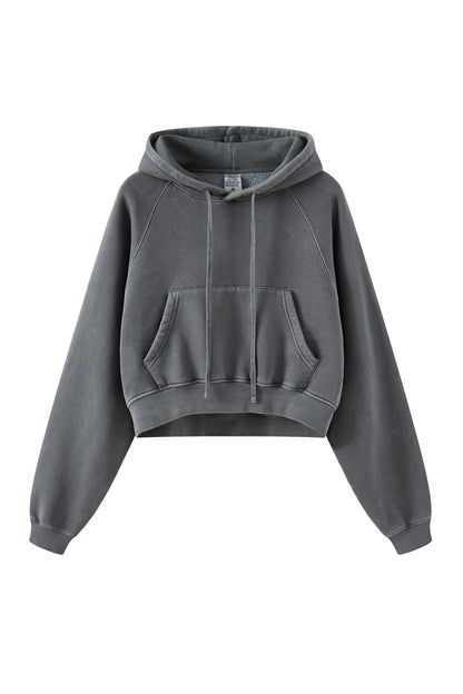 Fleece Pigment Dyed Crop Hoodie