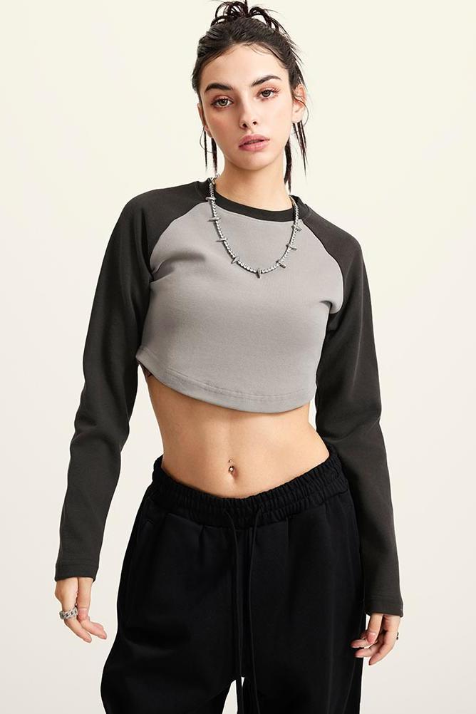 Contrast Sleeve Crop Crew
