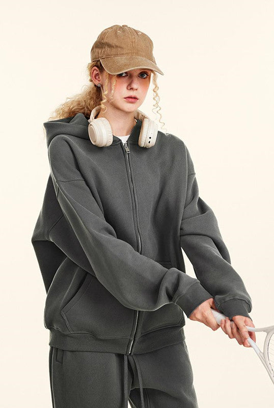 345GSM Fleece Solid Color Zipper Jacket