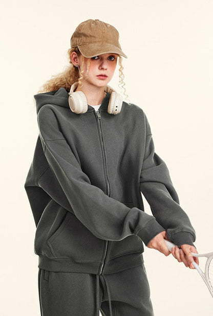 345GSM Fleece Solid Color Zipper Jacket