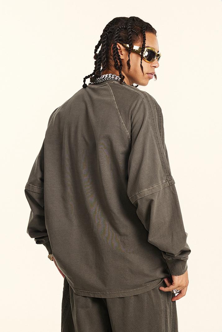 260GSM Stripe Side Pigment dyed Long Sleeve Crew