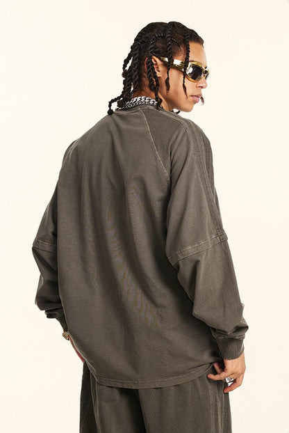 260GSM Stripe Side Pigment dyed Long Sleeve Crew