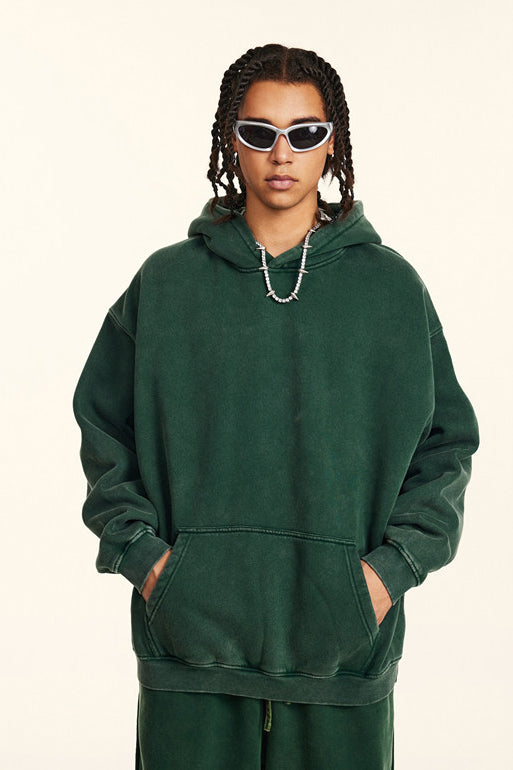 332GSM Pigment Dyed Washed Fleece Hoodie