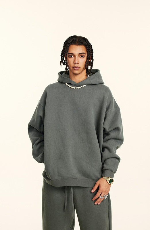 345GSM Solid Color Zipper Pockets Hoodie
