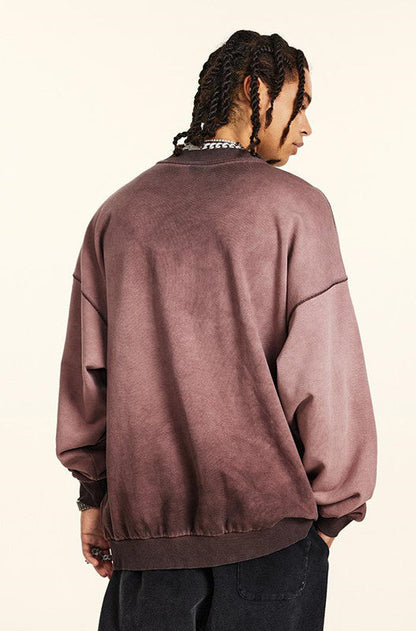 100% Cotton 380GSM Gradient Washed Long Sleeve Crew