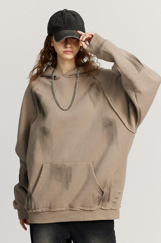 Washed Distressed Fleece Hoodie