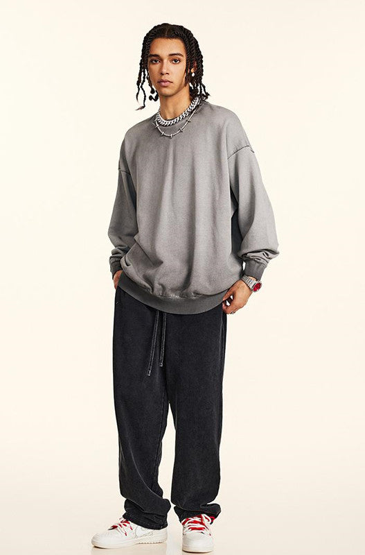 100% Cotton 380GSM Gradient Washed Long Sleeve Crew