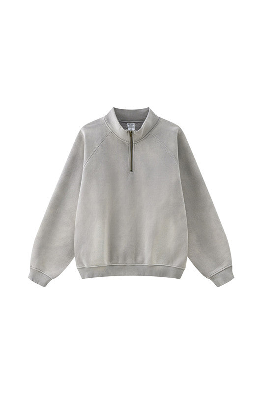 332GSM Spray Washed Raglan Sleeve 1/4 Zip Sweatshirt