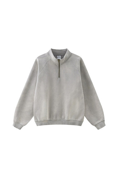 332GSM Spray Washed Raglan Sleeve 1/4 Zip Sweatshirt