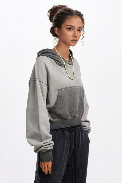 380GSM Gradient Washed Crop Hoodie