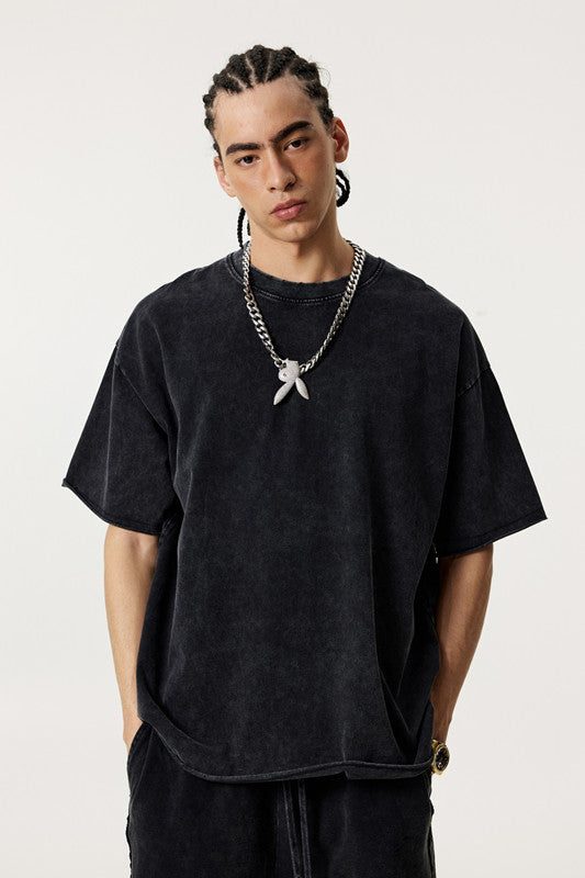 285GSM Distressed Fried Snowflakes Washed Tee