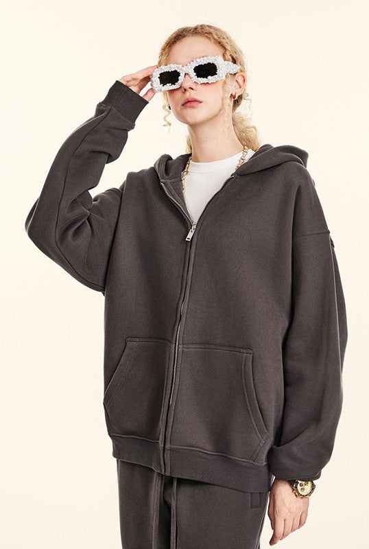 345GSM Fleece Solid Color Zipper Jacket
