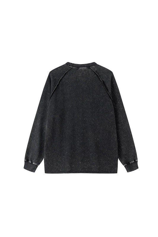 330GSM Raglan Long Sleeve Distressed Raw Hem Crew