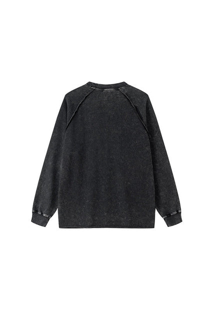 330GSM Raglan Long Sleeve Distressed Raw Hem Crew