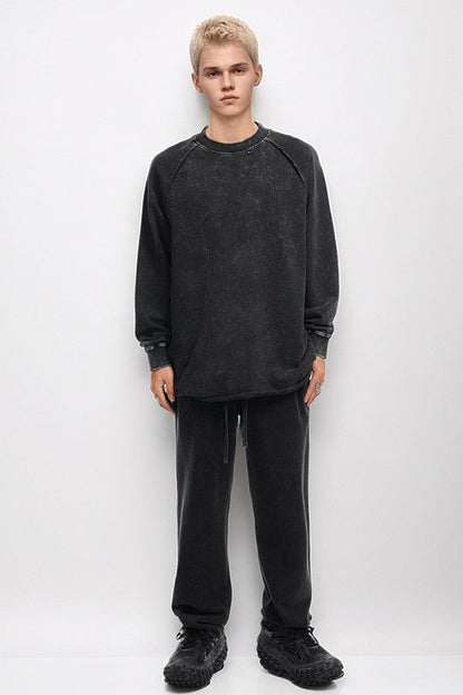 330GSM Raglan Long Sleeve Distressed Raw Hem Crew