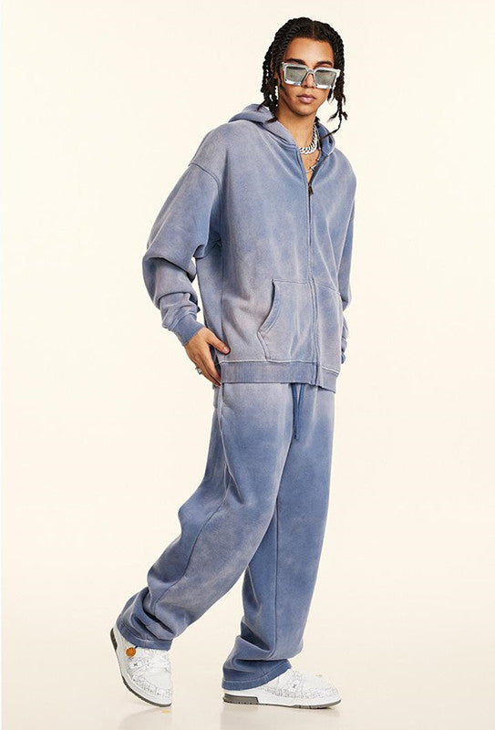 332GSM Spray Washed Fleece Zipper Hoodie