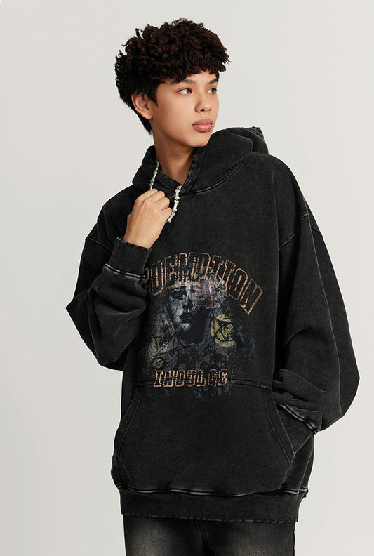 420GSM Over Pocket Printed Washed Hoodie