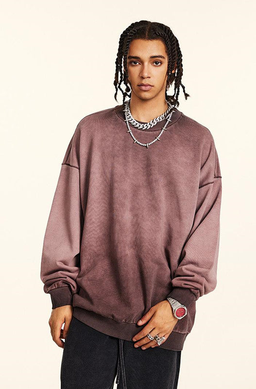 100% Cotton 380GSM Gradient Washed Long Sleeve Crew