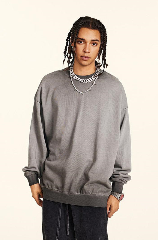 100% Cotton 380GSM Gradient Washed Long Sleeve Crew