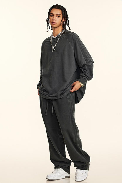 260GSM Stripe Side Pigment dyed Long Sleeve Crew