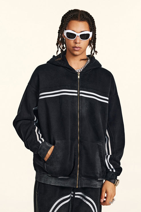 332GSM Stripe Designed Fleece Zipper Jacket