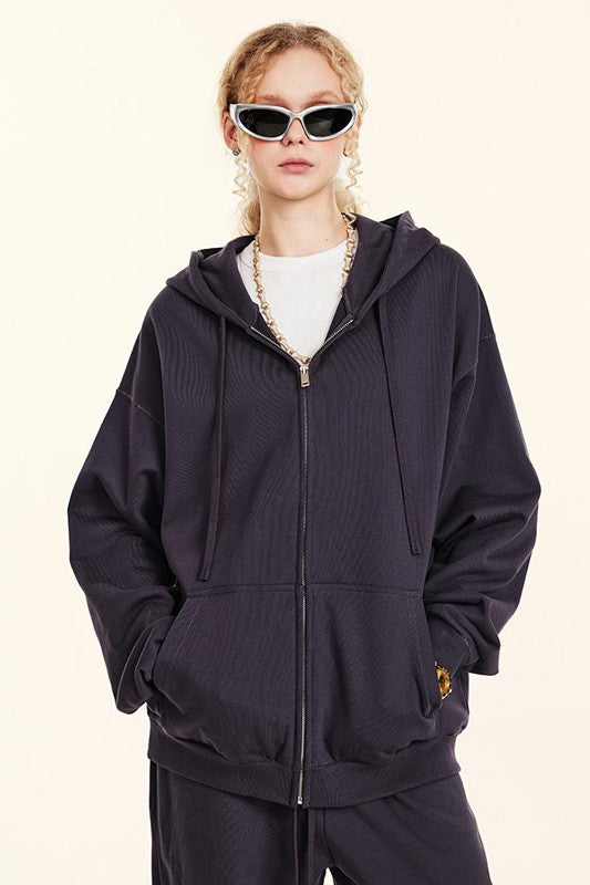 440GSM High Weight Solid Color Zipper Hoodie